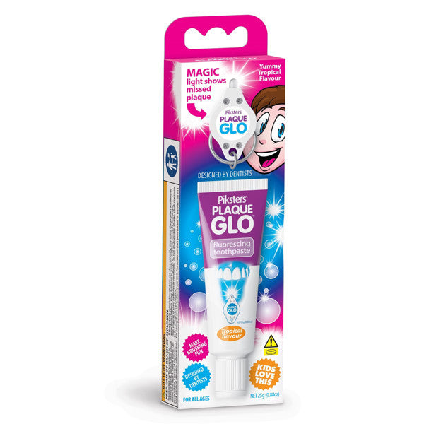 PIKSTERS PLAQUE GLO, apnašas nudažanti dantų pasta (su lempute)