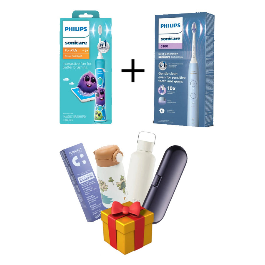 Philips sonicare kids + Philips sonicare 6100 elektriniai dantų šepetėliai + 4 DOVANOS