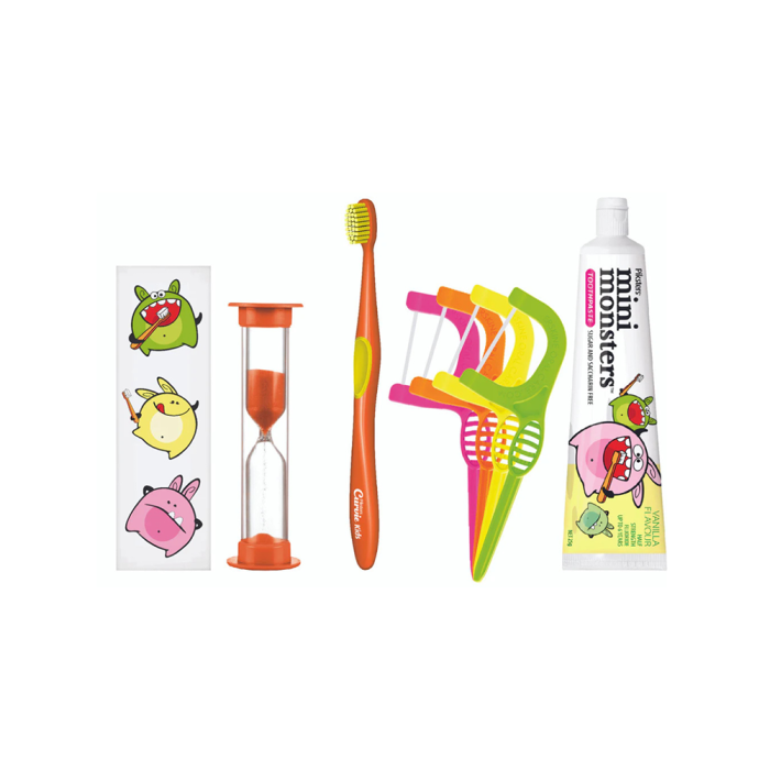 Piksters Mini Monster kelioninis vaikų burnos higienos rinkinys 0-6 metų vaikams