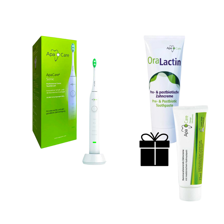 APACARE SONIC ELEKTRINIS GARSINIS DANTŲ ŠEPETĖLIS + DOVANA (Oralactin arba Apacare dantų pasta)
