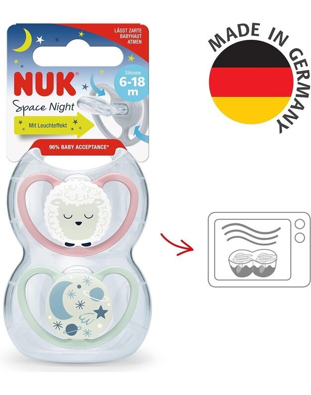 NUK čiulptukai Space Night, 6-18 mėn, 2 vnt