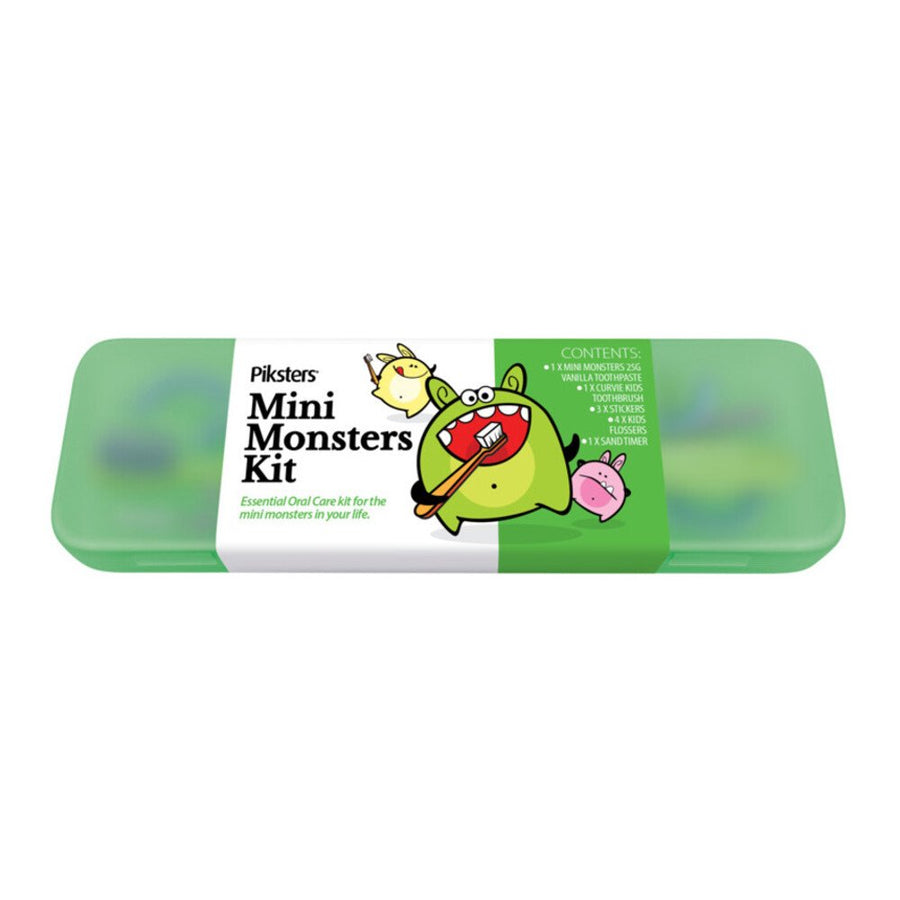 Piksters Mini Monster kelioninis vaikų burnos higienos rinkinys 0-6 metų vaikams